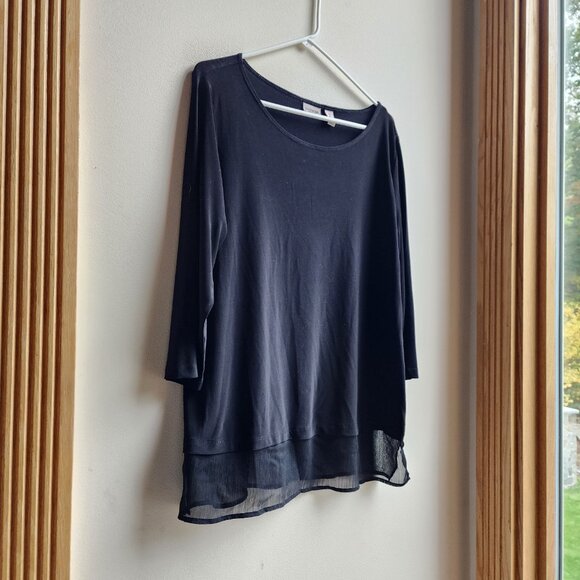 Easywear By Chico's Semi-Sheer Black Scoop Neck Blouse Size 2X - Picture 5 of 16